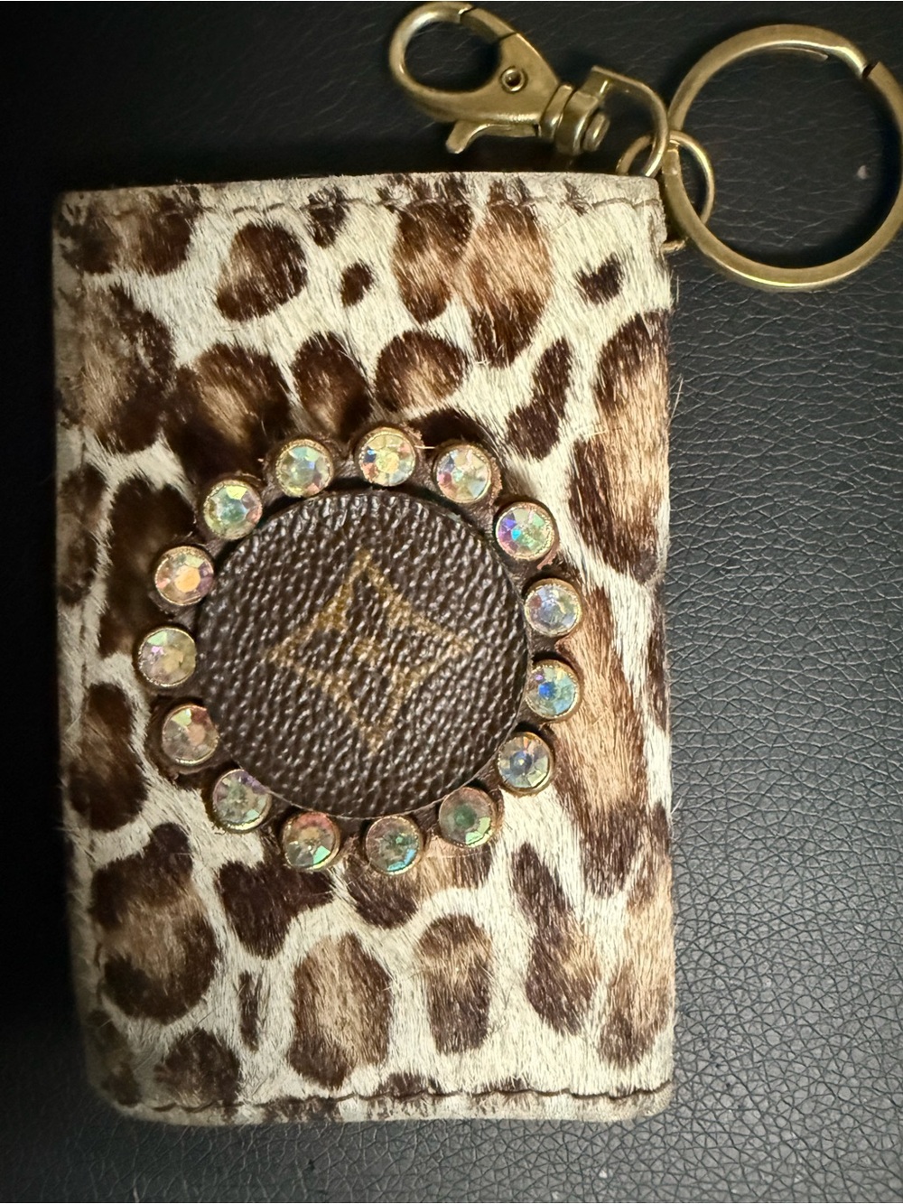 Keep it Gypsy Brand - snow Leopard Print Key/ Pouch with Upcycled Crystal Accent